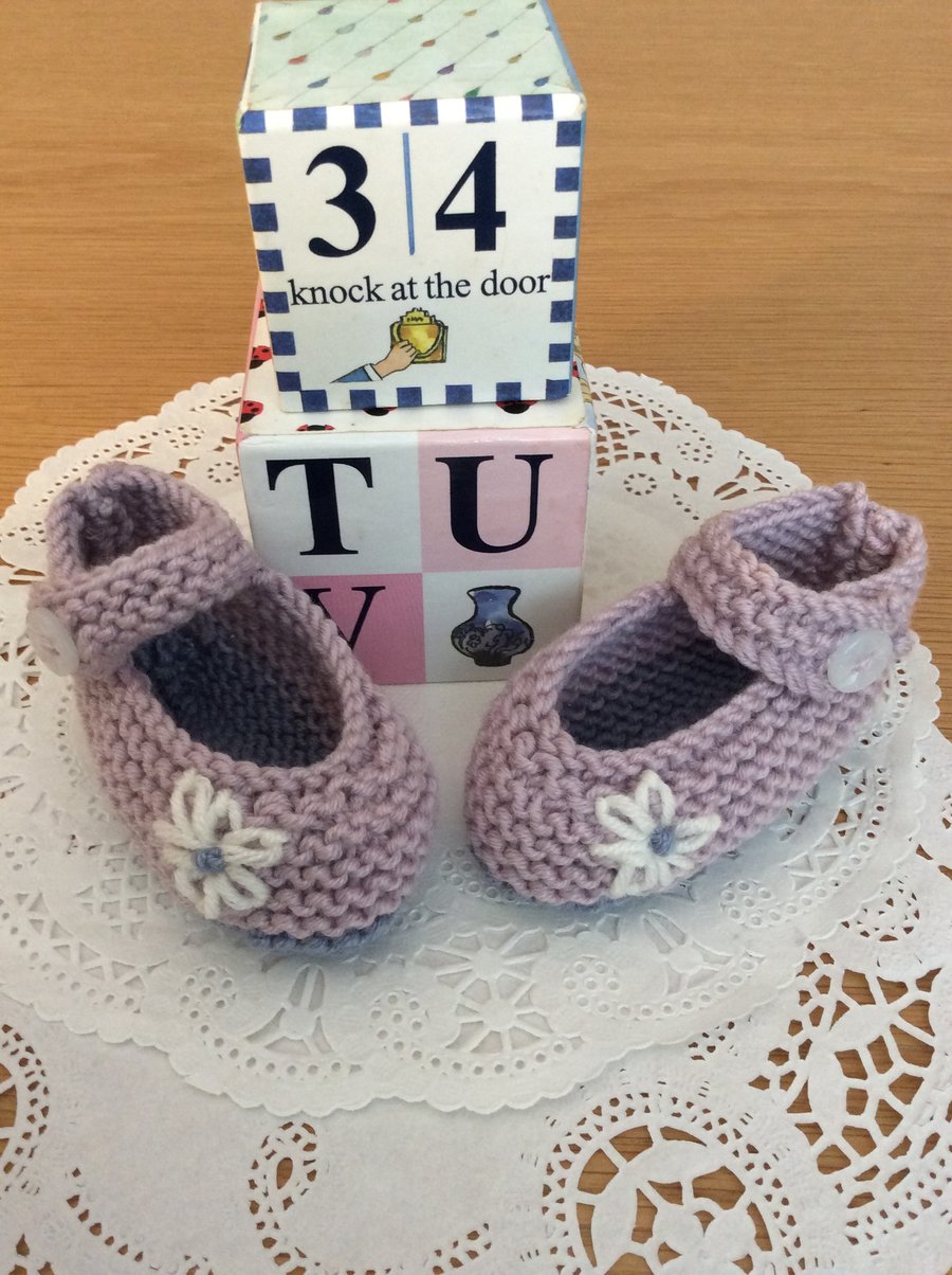 Hand Knitted Mary Jane Baby Shoes 