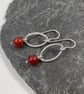Sterling silver oval drop earrings with carnelian beads