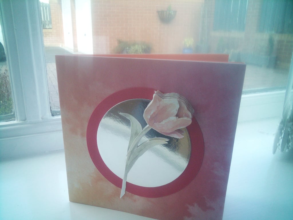 Red tulip decoupage birthday card