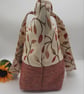 Cream leaf embroidered tote bag with pockets.  - Image 8