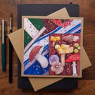 Mushrooms, rowan and crab apple, handmade blank card, from original artwork