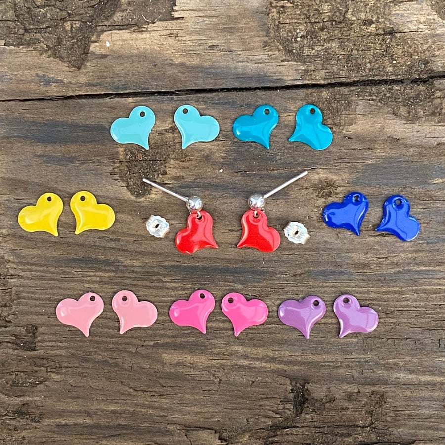 Mini Enamel Heart Sterling Silver Post Earrings. Choice of Colour