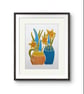 Daffodils in two vases - Original Lino Print - Image 2