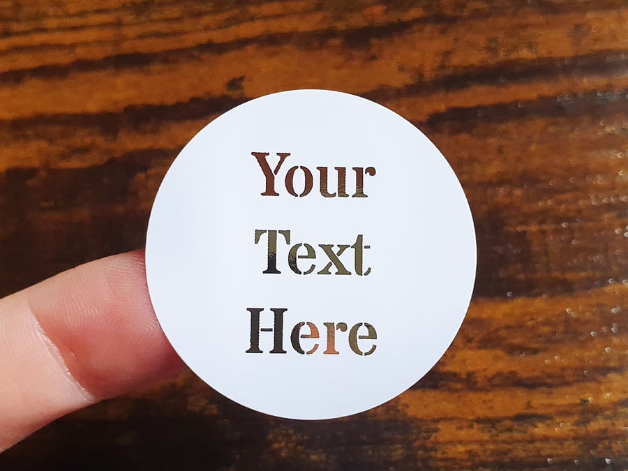 35 x Foiled Custom Personalized Any Text 37mm Stickers - Small Business Supplies