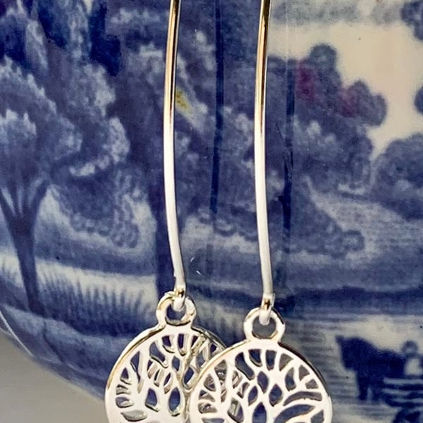 Sterling silver drop earrings with tree of life charm