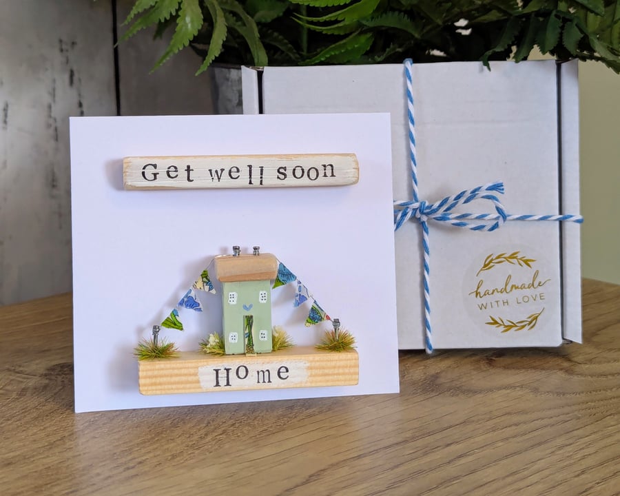 Get Well Soon Card With Removable Wooden Cottage Gift