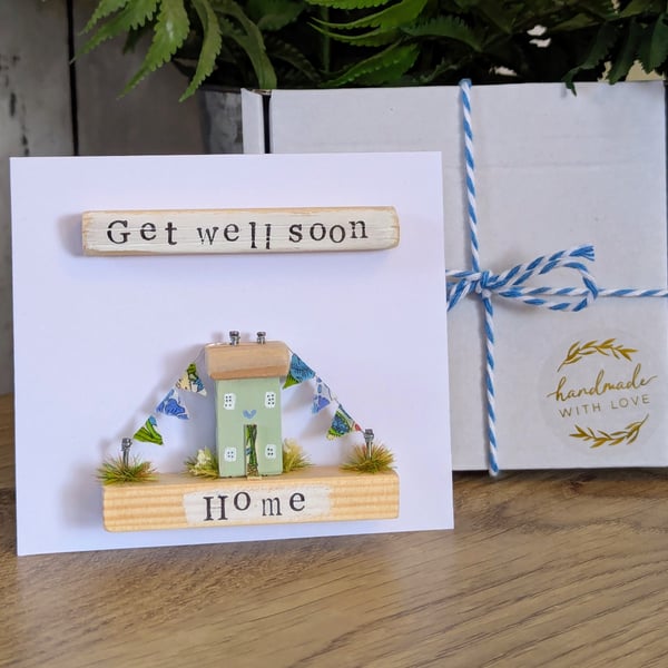 Get Well Soon Card With Removable Wooden Cottage Gift