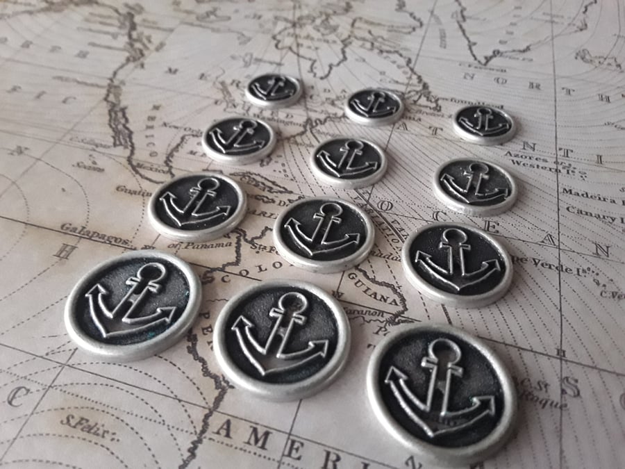 15mm 18mm 21mm 23mm Italian Antique Silver Anchor buttons