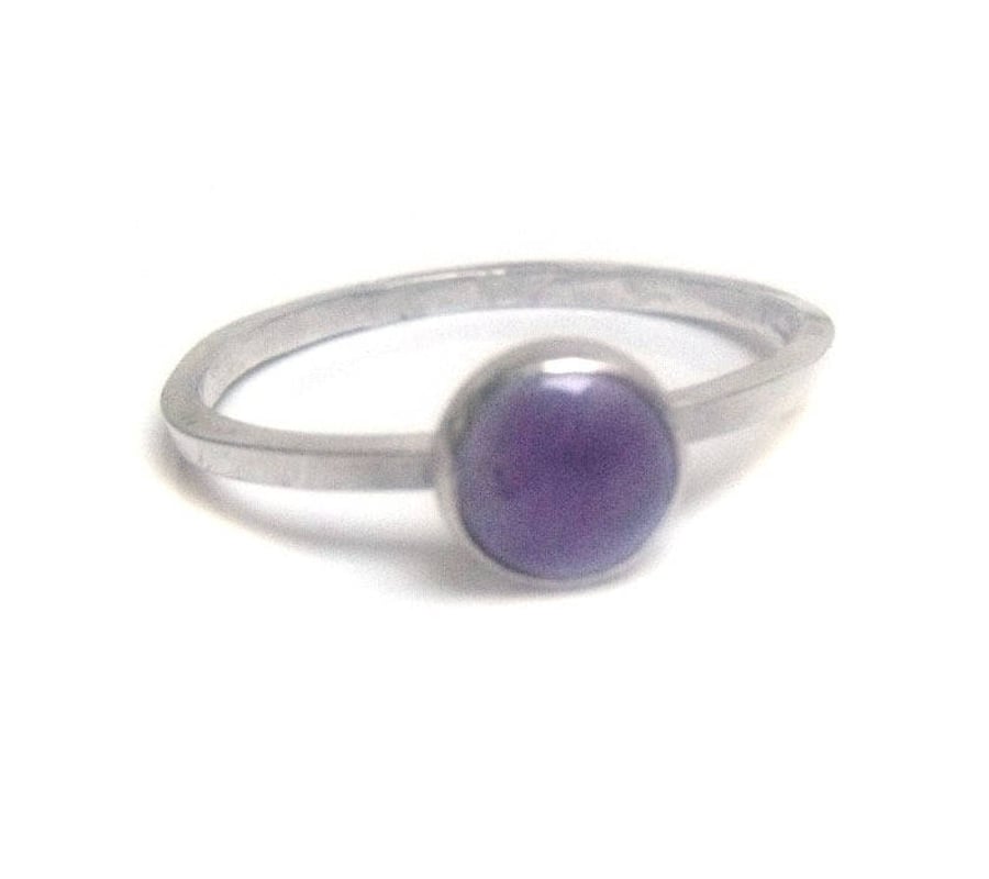 Purple Amethyst Cabochon Minimalist Silver ring, matte finish, made to order