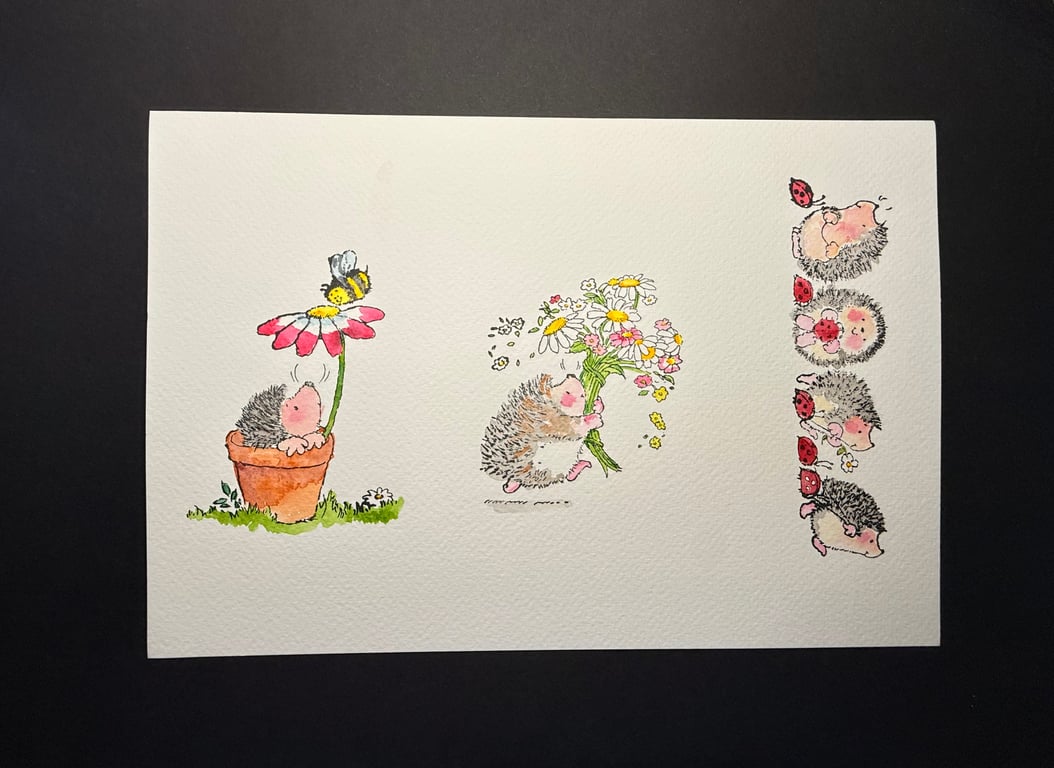 A4 card topper page using Penny Black stamps - Hedgehogs