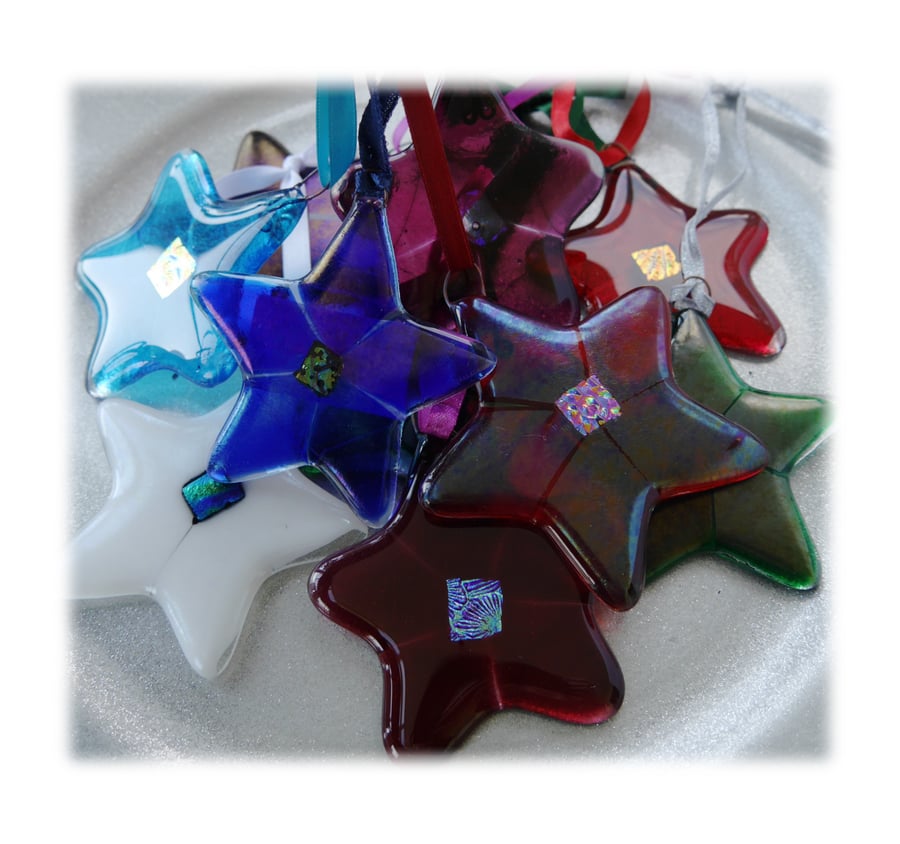 Star Fused Glass Hanging Decoration 7.5cm Dichroic 