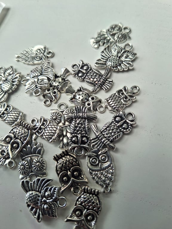 20g Mixed Size Antique Tibetan Silver Owl Charms