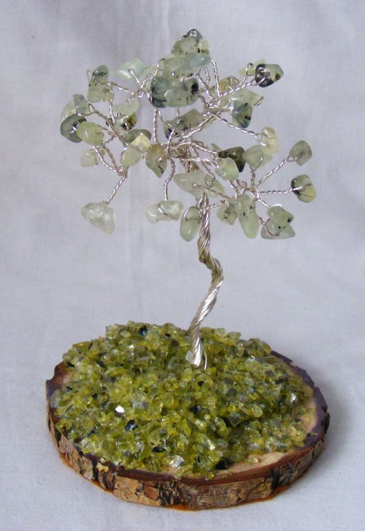 Prehnite gemstone tree of life decoration.