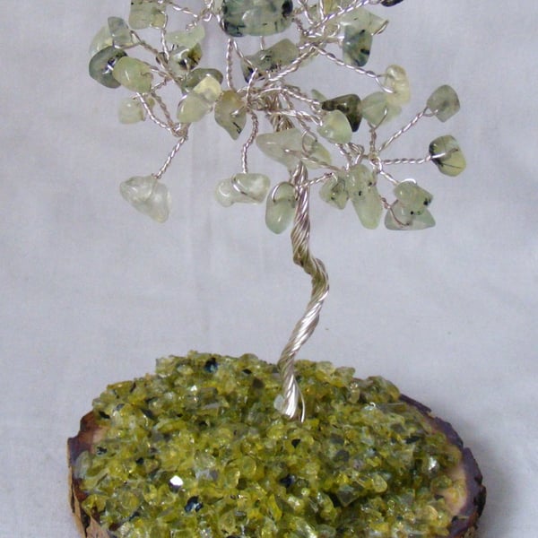 Prehnite gemstone tree of life decoration.