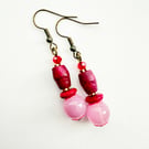 Candy Pink Cerise Red Dangle Drop Handmade Earrings