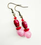 Candy Pink Cerise Red Dangle Drop Handmade Earrings