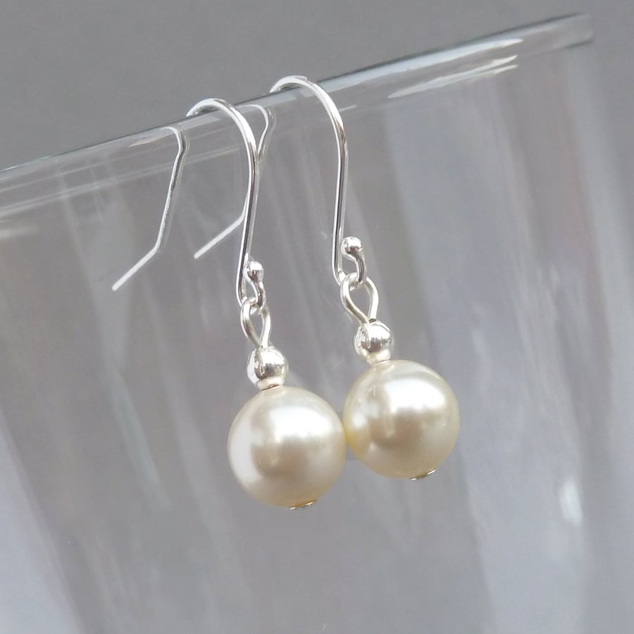 Simple Cream Pearl Earrings - Ivory Dangly Drop Earring - Wedding Jewellery Gift