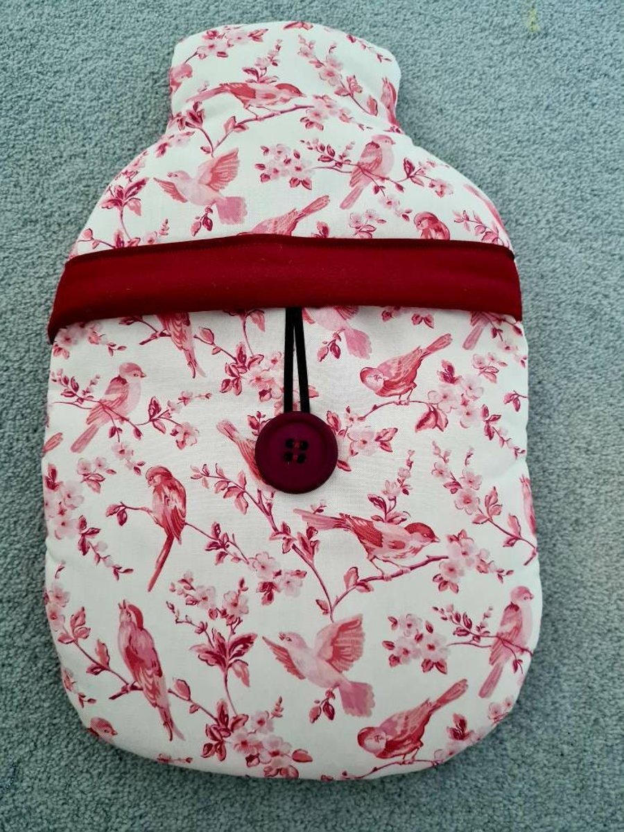 Hot Water Bottle Cover made in Cath Kidston Birds Fabric (with bottle)