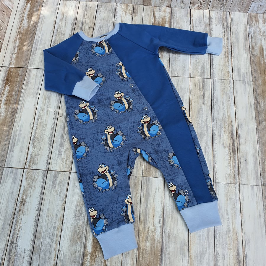 9-12 months Blue Dinosaur Baby Romper Sleeper long sleeve playsuit with fastener