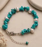 Handmade Genuine Turquoise Howlite & Baroque Pearl Bracelet 