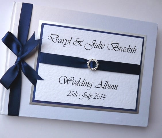 Wedding guest book with navy blue ribboon, wedding gift, wedding keepsake