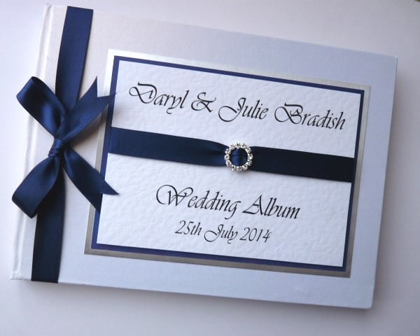 Wedding guest book with navy blue ribboon, wedding gift, wedding keepsake