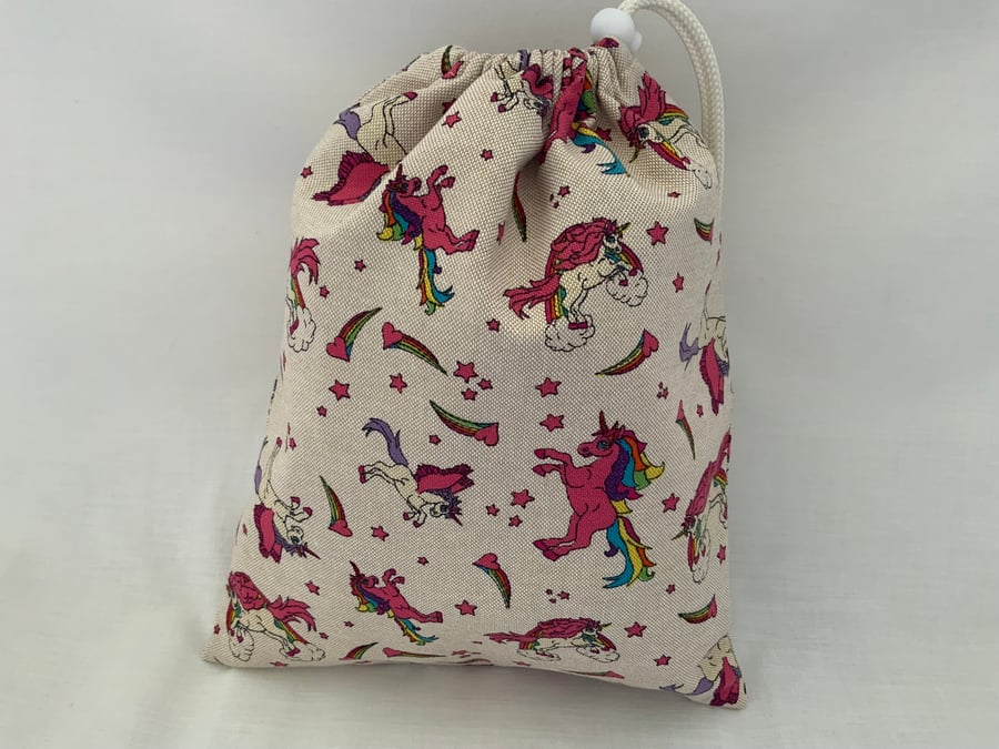 Children’s Drawstring Wash Bag, Toiletry Bag, Waterproof lining, Unicorn