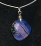 Purple & Blue Patchwork Dichroic Glass Square Pendant with Silver Chain - 1276 - Image 6
