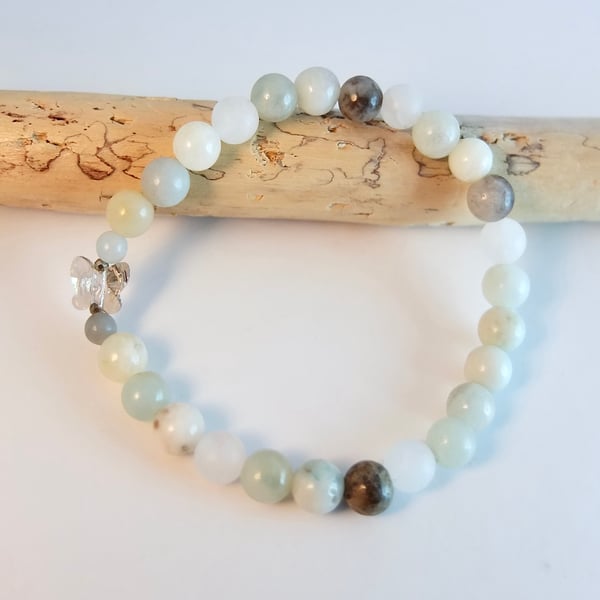 Amazonite Bracelet With Swarovski Butterfly - Handmade In Devon