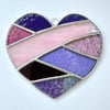 Stained Glass Patchwork Heart Suncatcher - Handing Decoration - Pink and Mauve