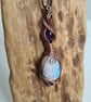 Natural Moonstone & Amethyst Copper Pendant Necklace Gift Crystal Jewellery  