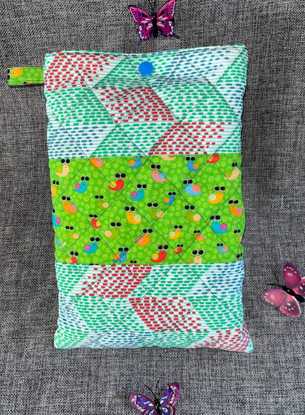 Book Sleeve, Cover, Pouch. Padded Snails and Dashes