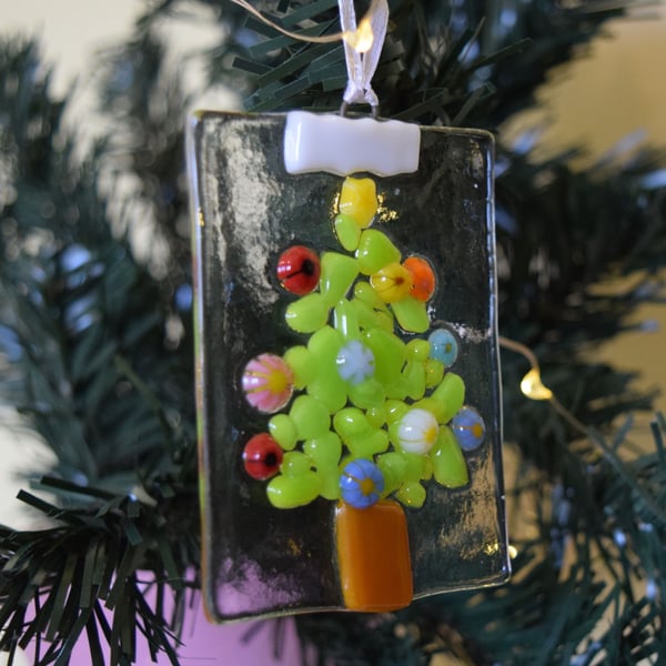 Handmade Fused Glass Christmas Tree Decoration. Free Shipping.