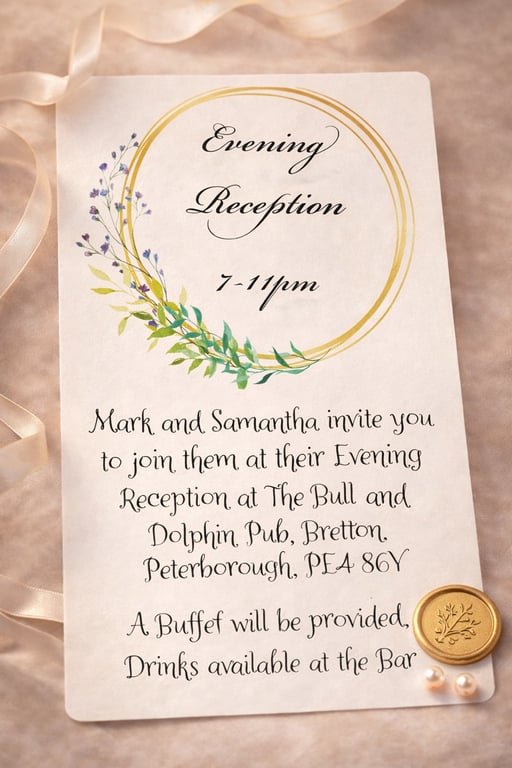 Evening Reception Wedding Invitation - Botanical Gold Wreath Design