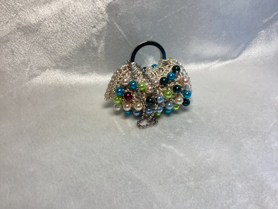 Charm, mini-bag charm, crochet beaded charm.