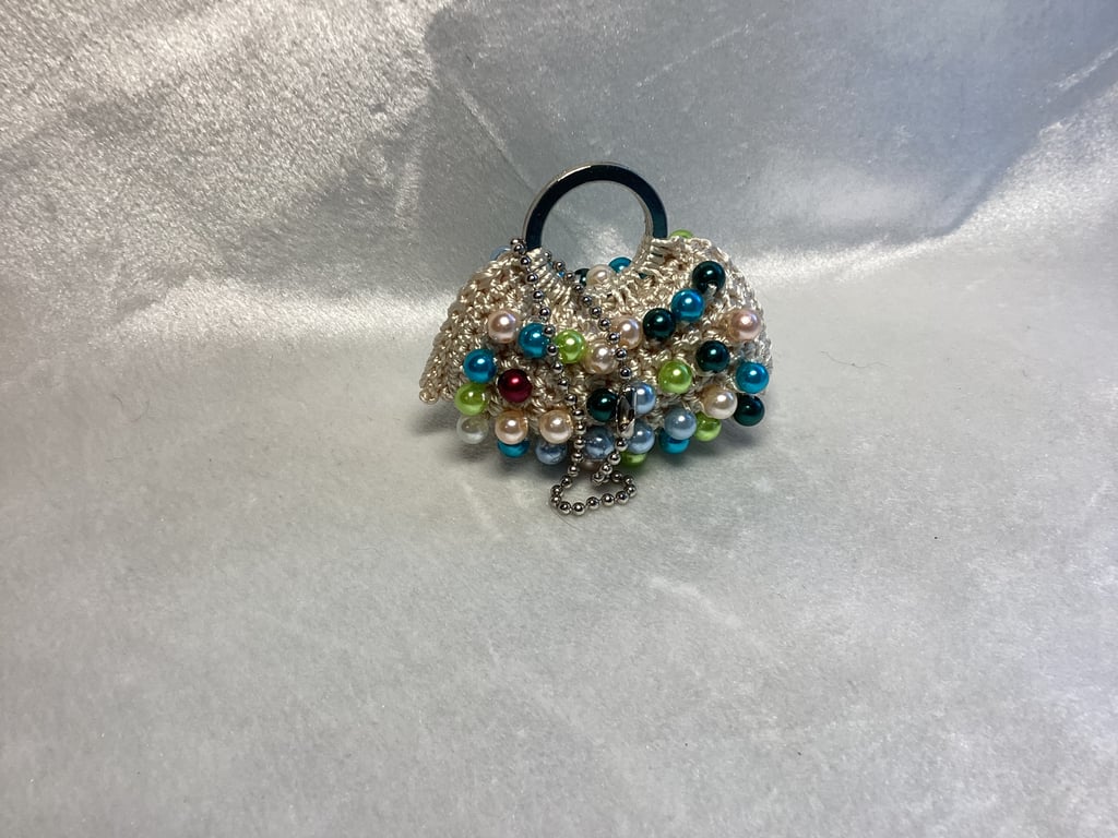 Charm, mini-bag charm, crochet beaded charm.