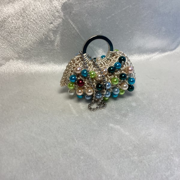 Charm, mini-bag charm, crochet beaded charm.