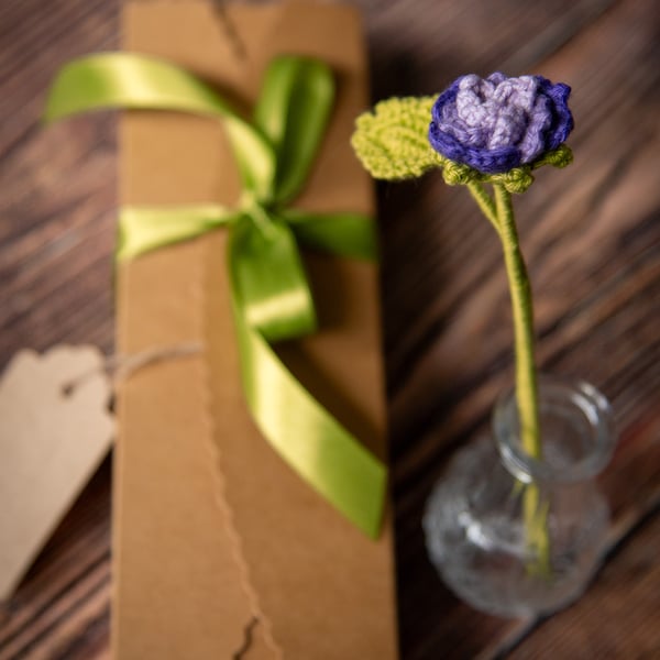 Purple Rose Crochet Bookmark with Gift Packaging