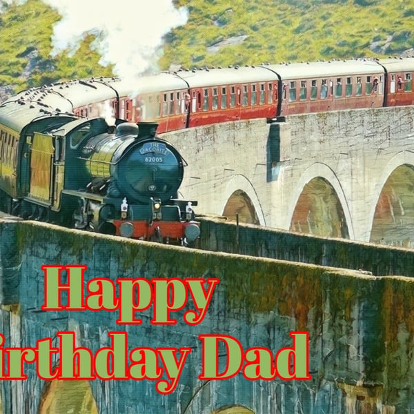 Happy Birthday Dad Steam Train Card A5