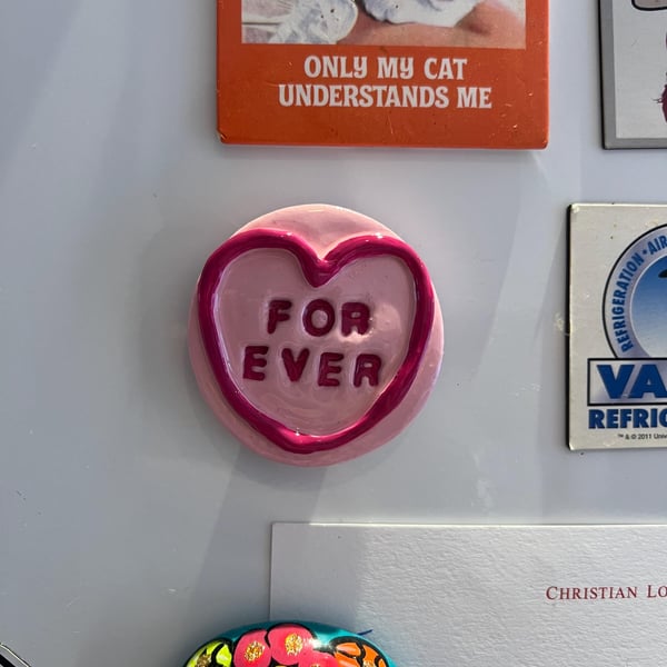 Handmade Love Heart Fridge Magnet - Retro Sweet 'For Ever'