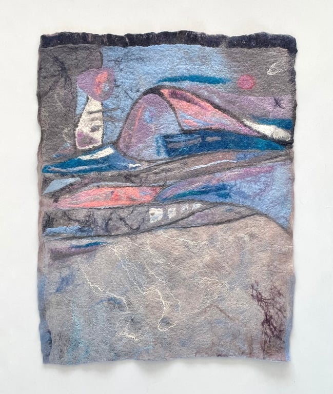 Felted Painting Merino Wool Unique Wall Art Handmade Home Decor Fiber Art Abstra