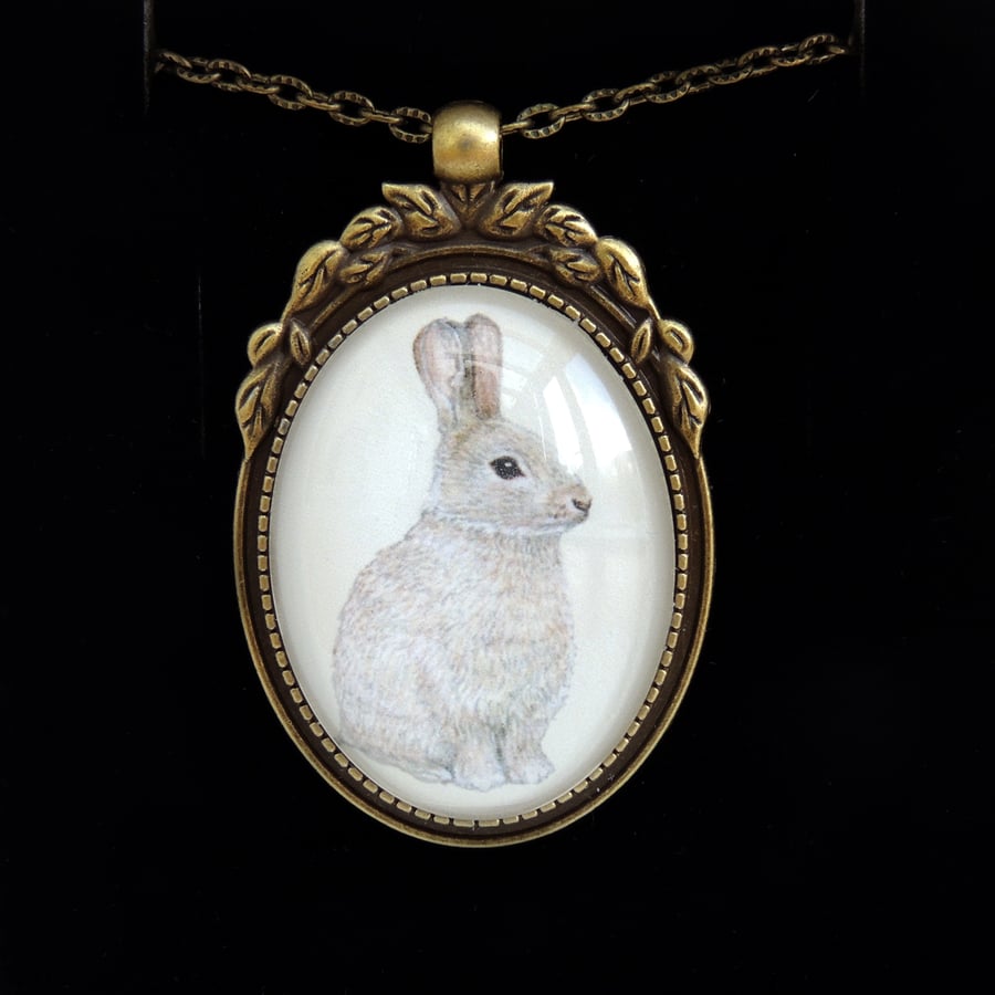 Rabbit Pendant Necklace - Bronze Leaf Style