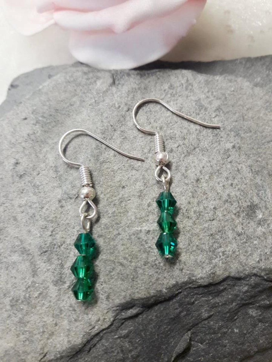 Emerald crystal dangle earrings -REDUCED