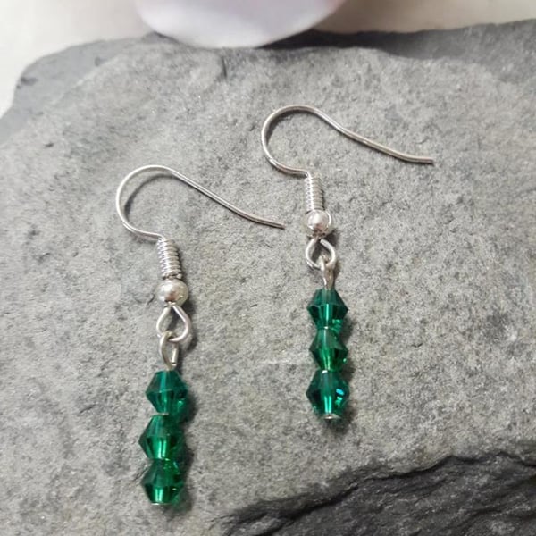 Emerald crystal dangle earrings -REDUCED