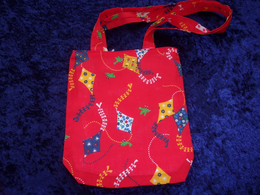Red Fabric Bag with Multi Coloured Kites