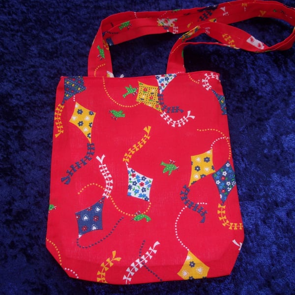 Red Fabric Bag with Multi Coloured Kites