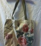 LOVE Rose Flower Printed Lined Tote Bag Long Handles Zip Pocker - Image 1