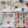 Bundle of 4 Fabric Fat Quarters. Children's Designs, Elephants, Bears, Rabbits.