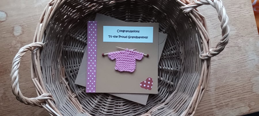 Grandparents Handmade Card with Little Knitted Jumper 5" x 5" Several Colours