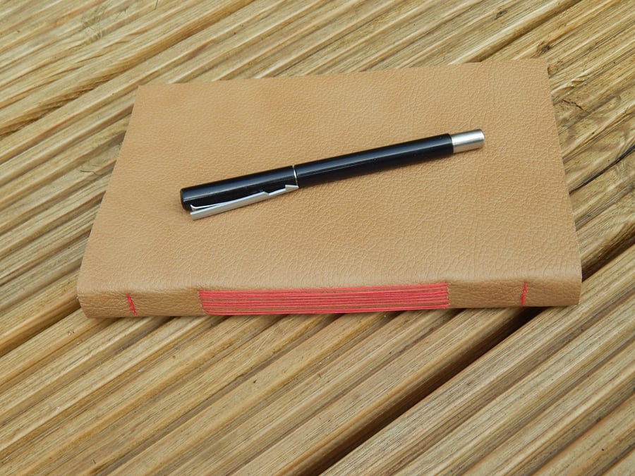 Leather Journal, Golden Brown & Red, Notebook. 